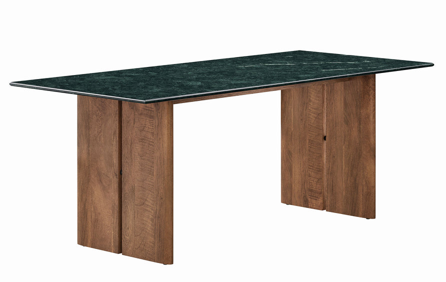 Ember 86 Inch Marble Dining Table in Walnut Green Marble