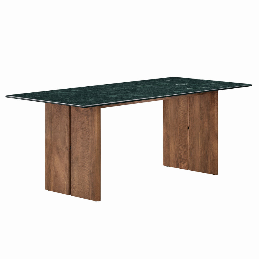 Ember 86 Inch Marble Dining Table in Walnut Green Marble