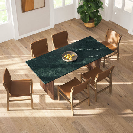 Amistad 86 Inch Marble Dining Table in Walnut Green Marble