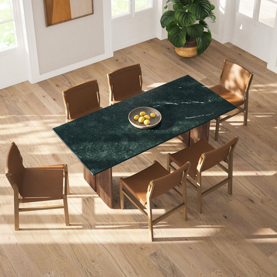 Ember 86 Inch Marble Dining Table in Walnut Green Marble
