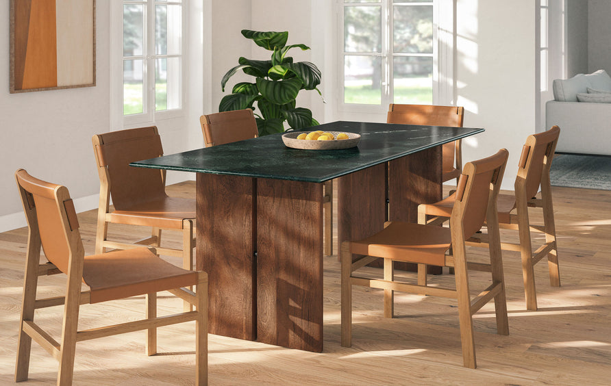 Ember 86 Inch Marble Dining Table in Walnut Green Marble