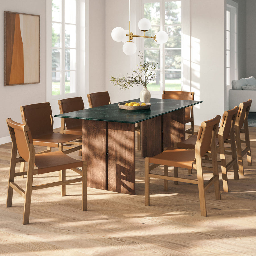 Ember 86 Inch Marble Dining Table in Walnut Green Marble