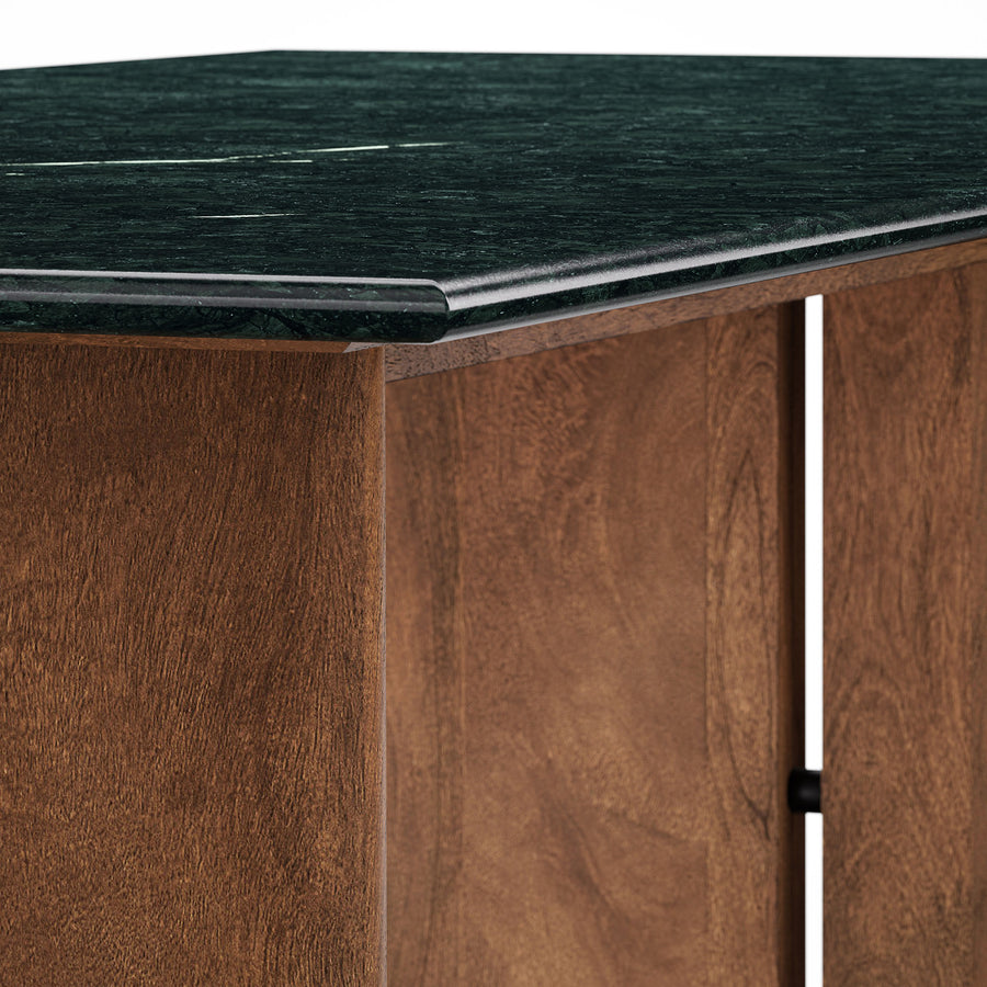 Ember 86 Inch Marble Dining Table in Walnut Green Marble