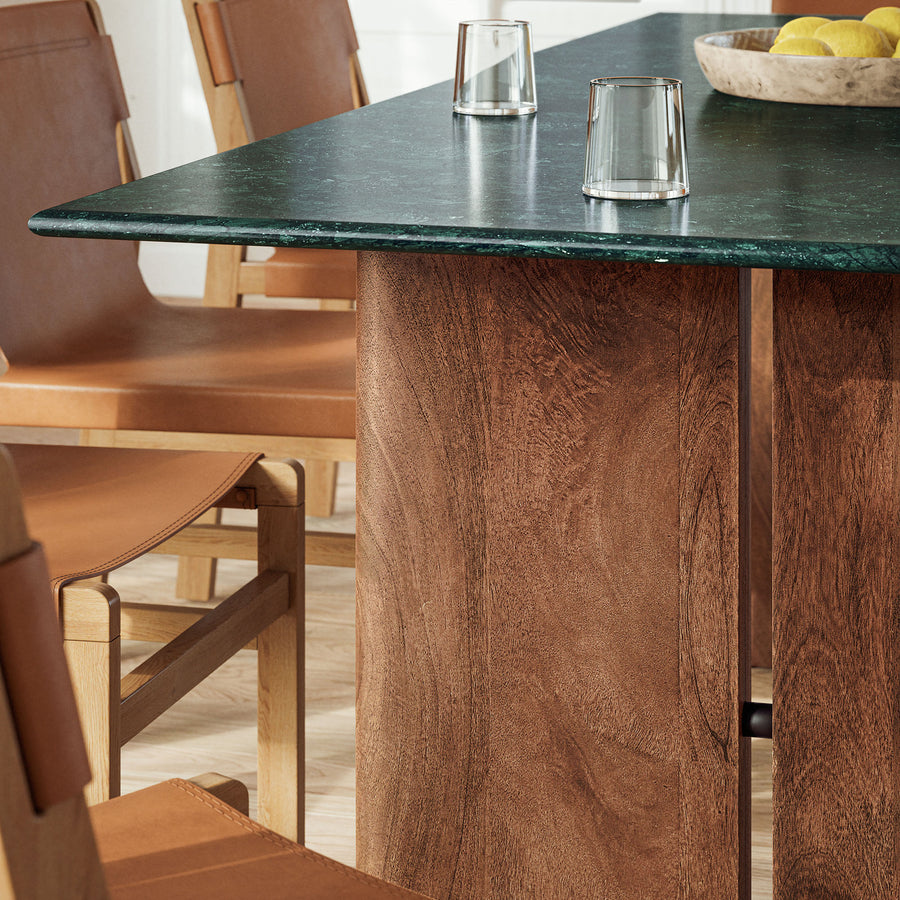 Ember 86 Inch Marble Dining Table in Walnut Green Marble