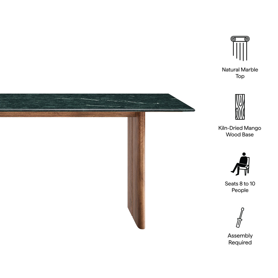 Ember 86 Inch Marble Dining Table in Walnut Green Marble