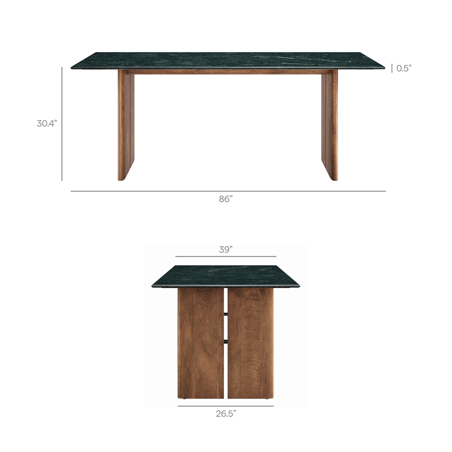 Ember 86 Inch Marble Dining Table in Walnut Green Marble