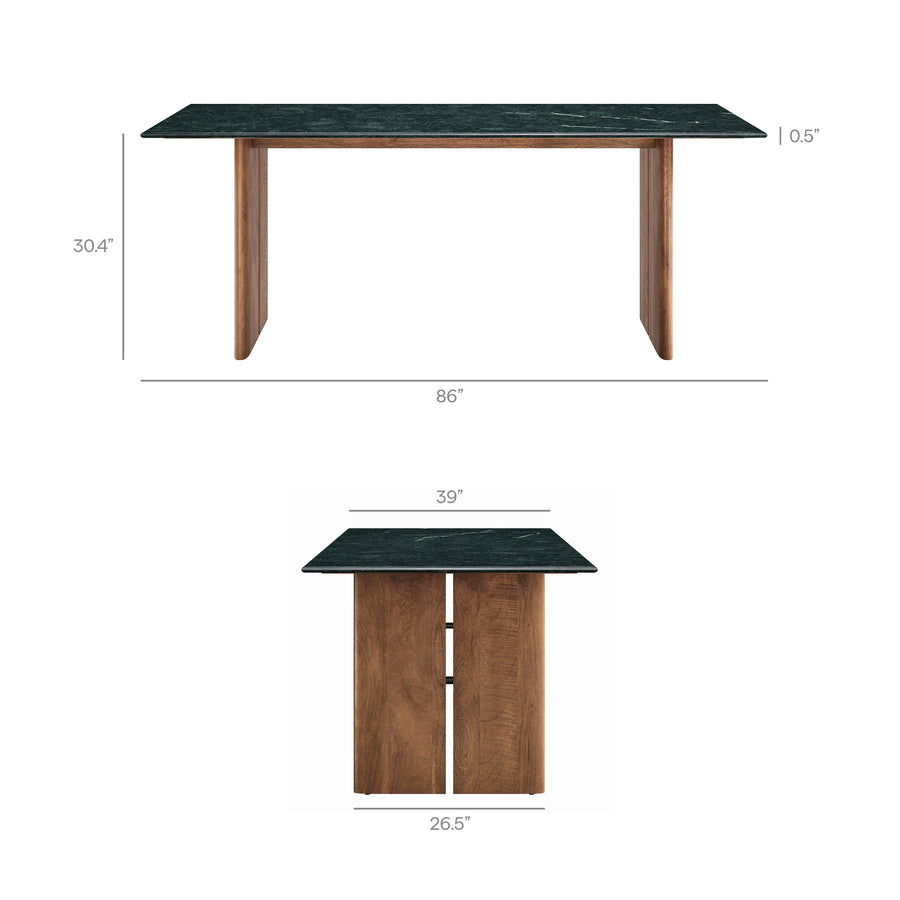 Ember 86 Inch Marble Dining Table in Walnut Green Marble