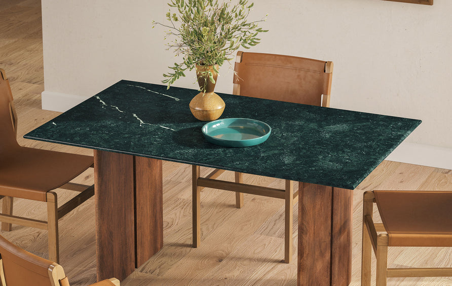 Ember 60 Inch Marble Dining Table in Walnut Green Marble