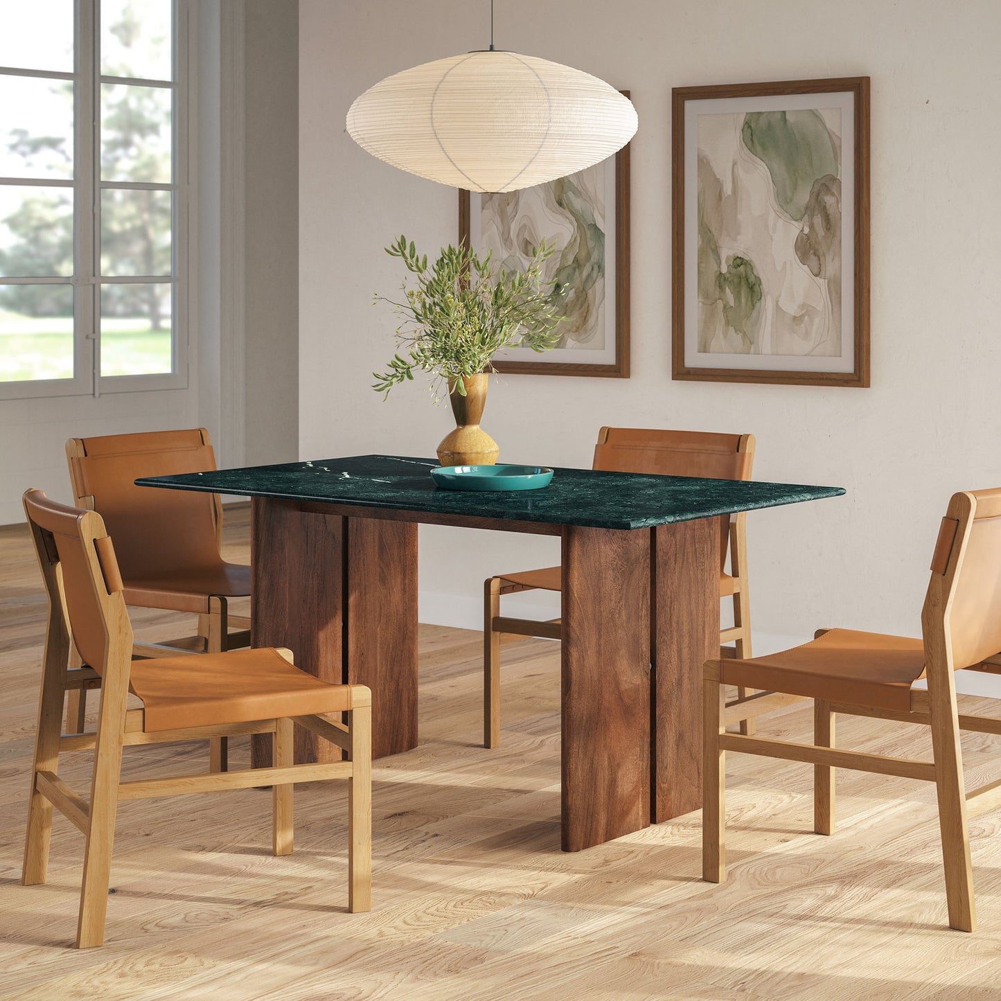 Ember 60 Inch Marble Dining Table in Walnut Green Marble