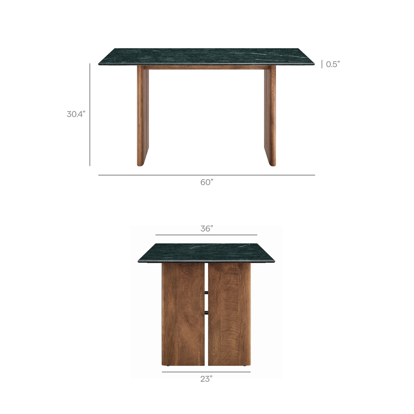 Ember 60 Inch Marble Dining Table in Walnut Green Marble