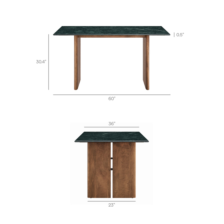 Ember 60 Inch Marble Dining Table in Walnut Green Marble