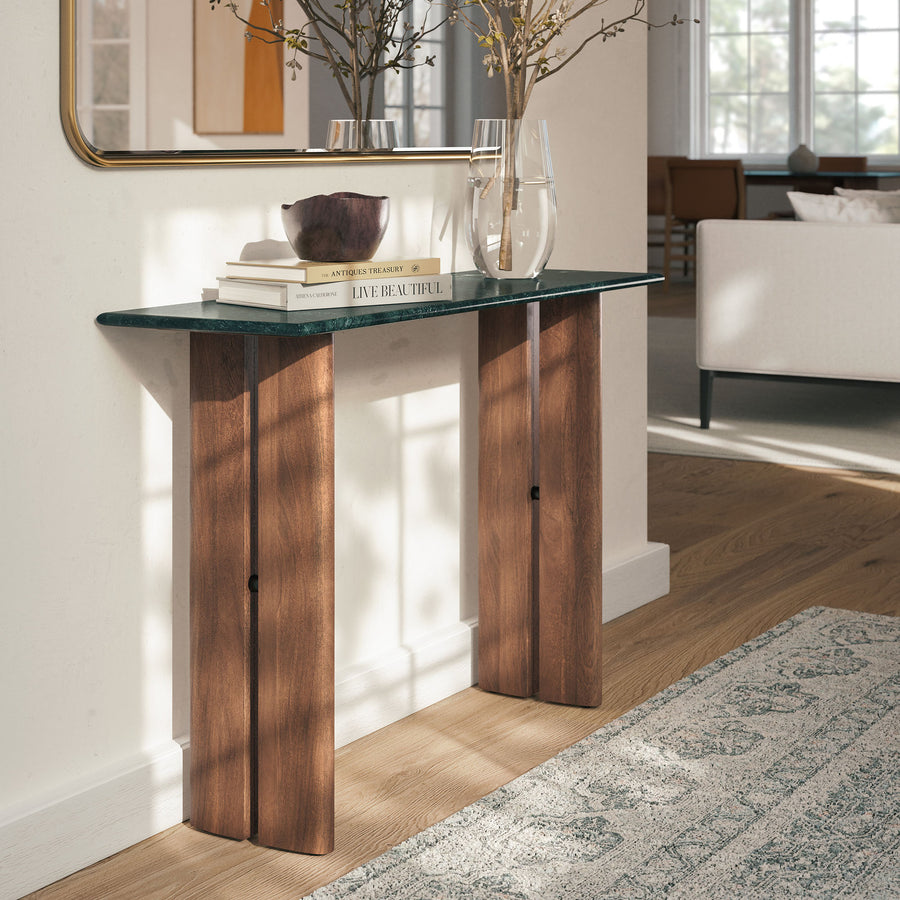 Ember 46 Inch Marble Console Table in Walnut Green Marble