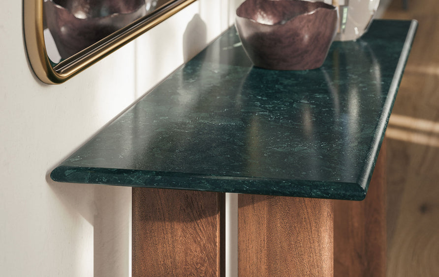 Ember 46 Inch Marble Console Table in Walnut Green Marble