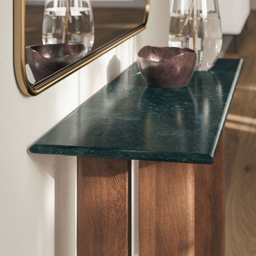 Ember 46 Inch Marble Console Table in Walnut Green Marble