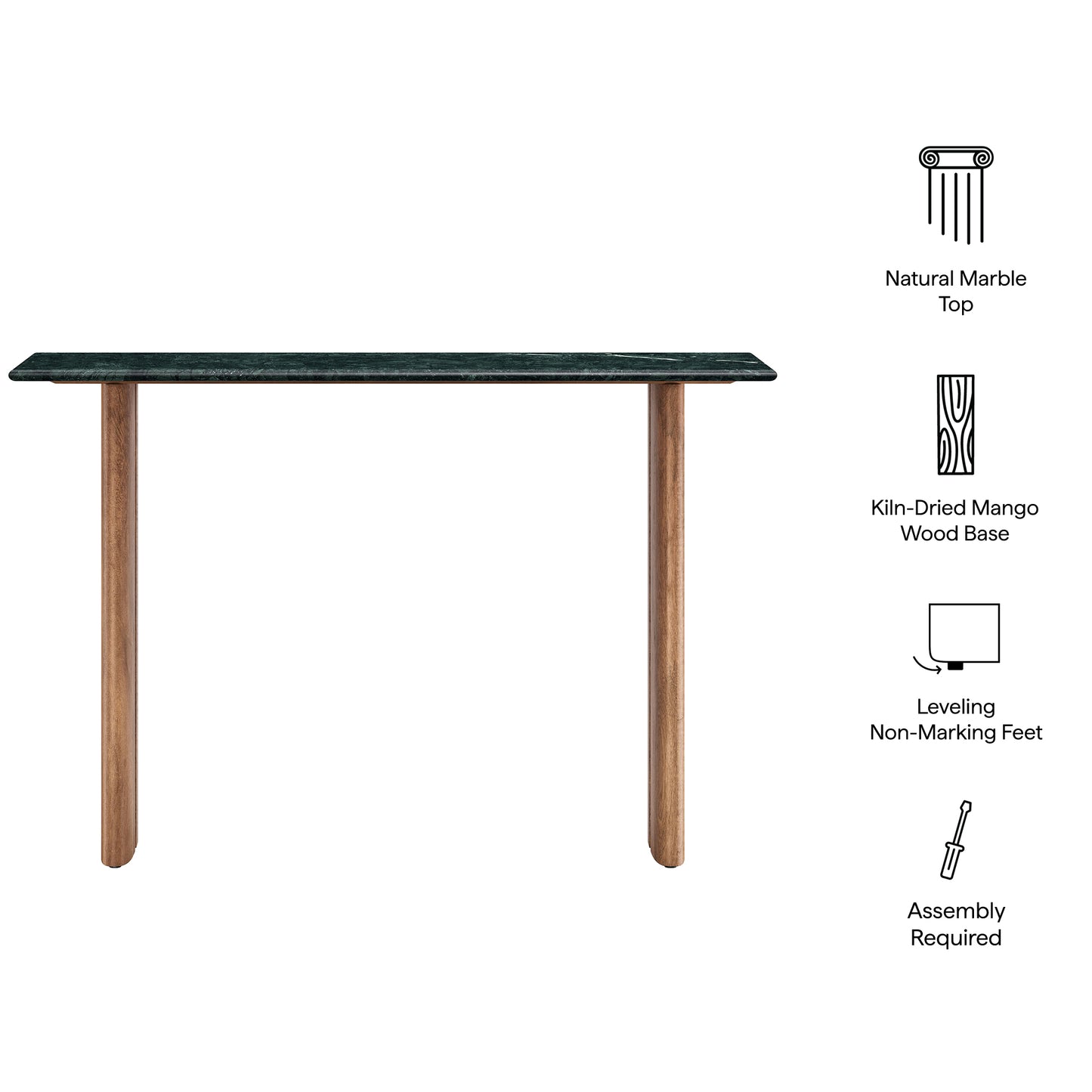 Ember 46 Inch Marble Console Table in Walnut Green Marble