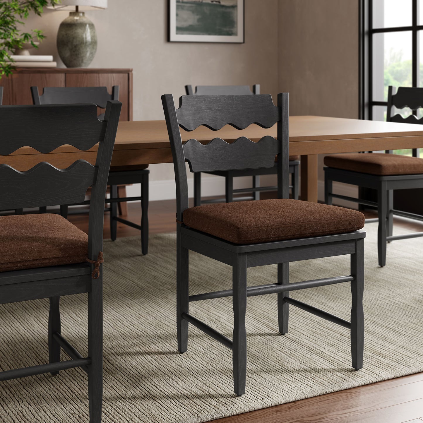 Jax Oak Wood Dining Chair With Wavy Razor Back and Cushion by Furniture for America