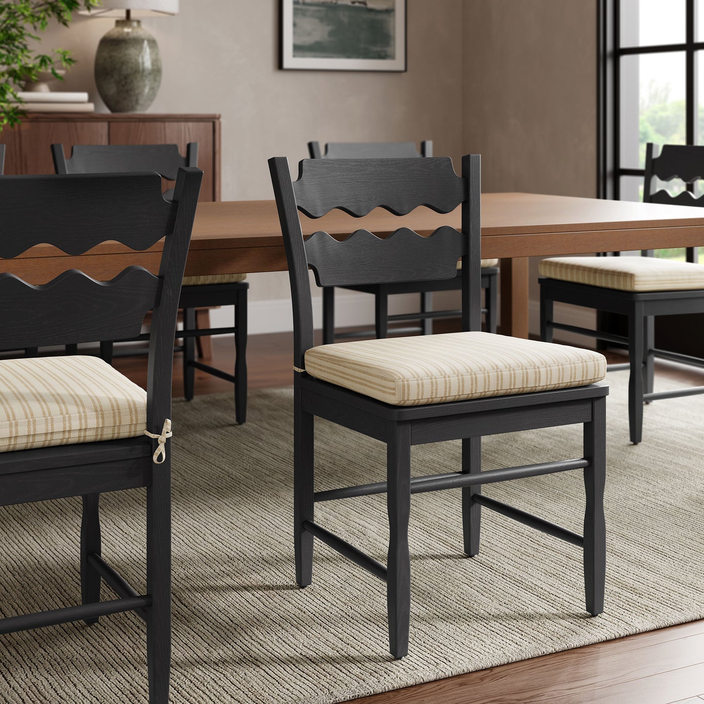 Jax Oak Wood Dining Chair With Wavy Razor Back and Cushion by Furniture for America