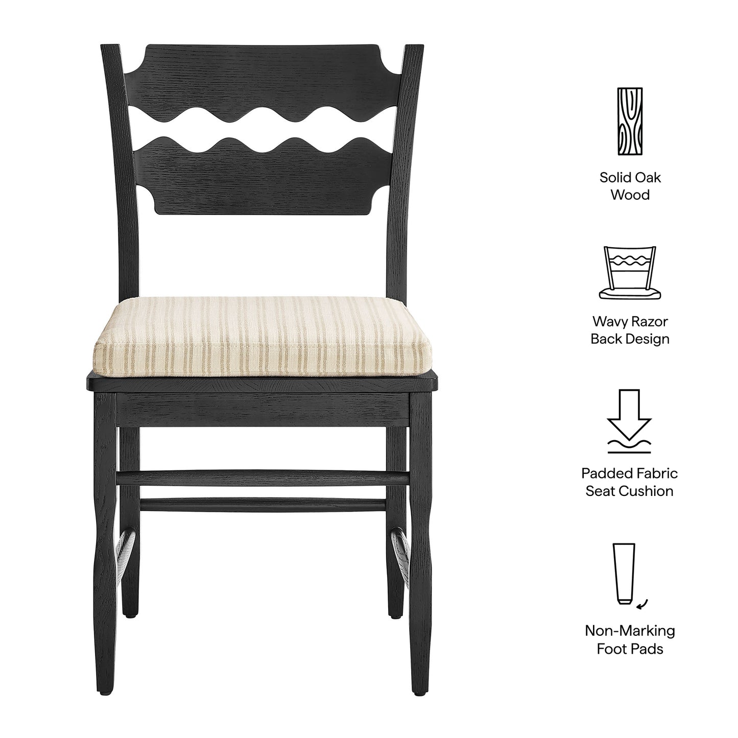 Jax Oak Wood Dining Chair With Wavy Razor Back and Cushion by Furniture for America