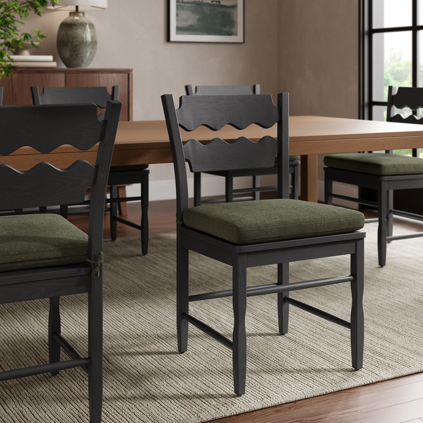 Jax Oak Wood Dining Chair With Wavy Razor Back and Cushion by Furniture for America