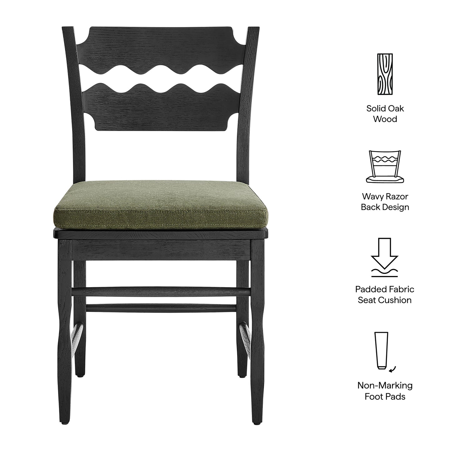 Jax Oak Wood Dining Chair With Wavy Razor Back and Cushion by Furniture for America