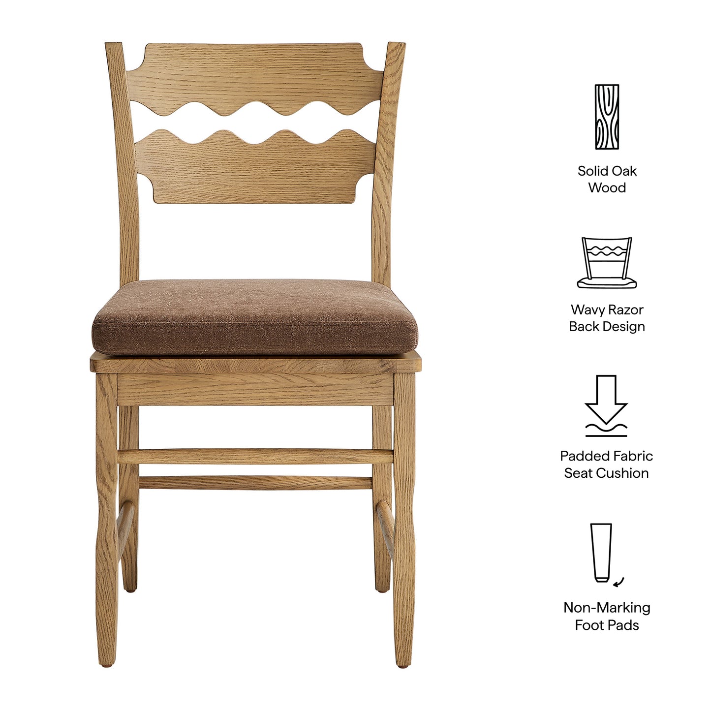 Jax Oak Wood Dining Chair With Wavy Razor Back and Cushion by Furniture for America