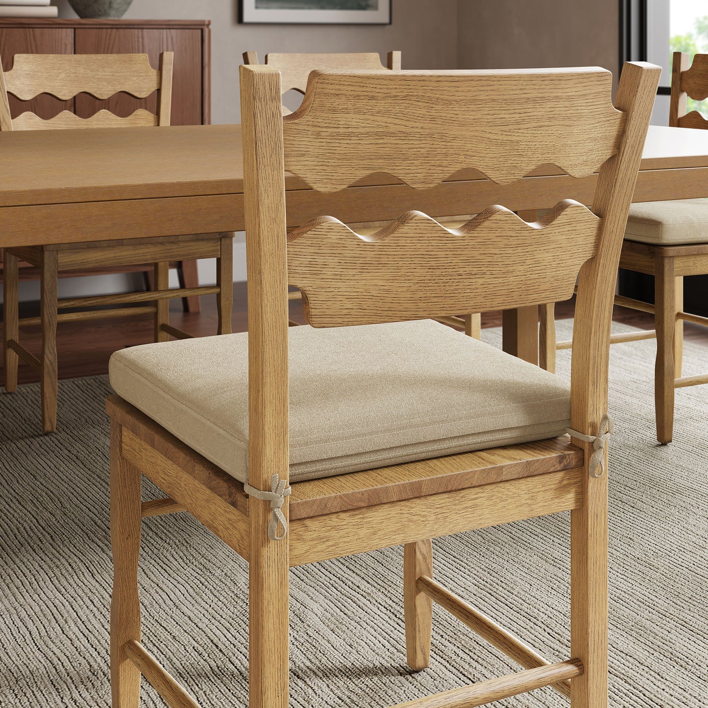 Jax Oak Wood Dining Chair With Wavy Razor Back and Cushion by Furniture for America