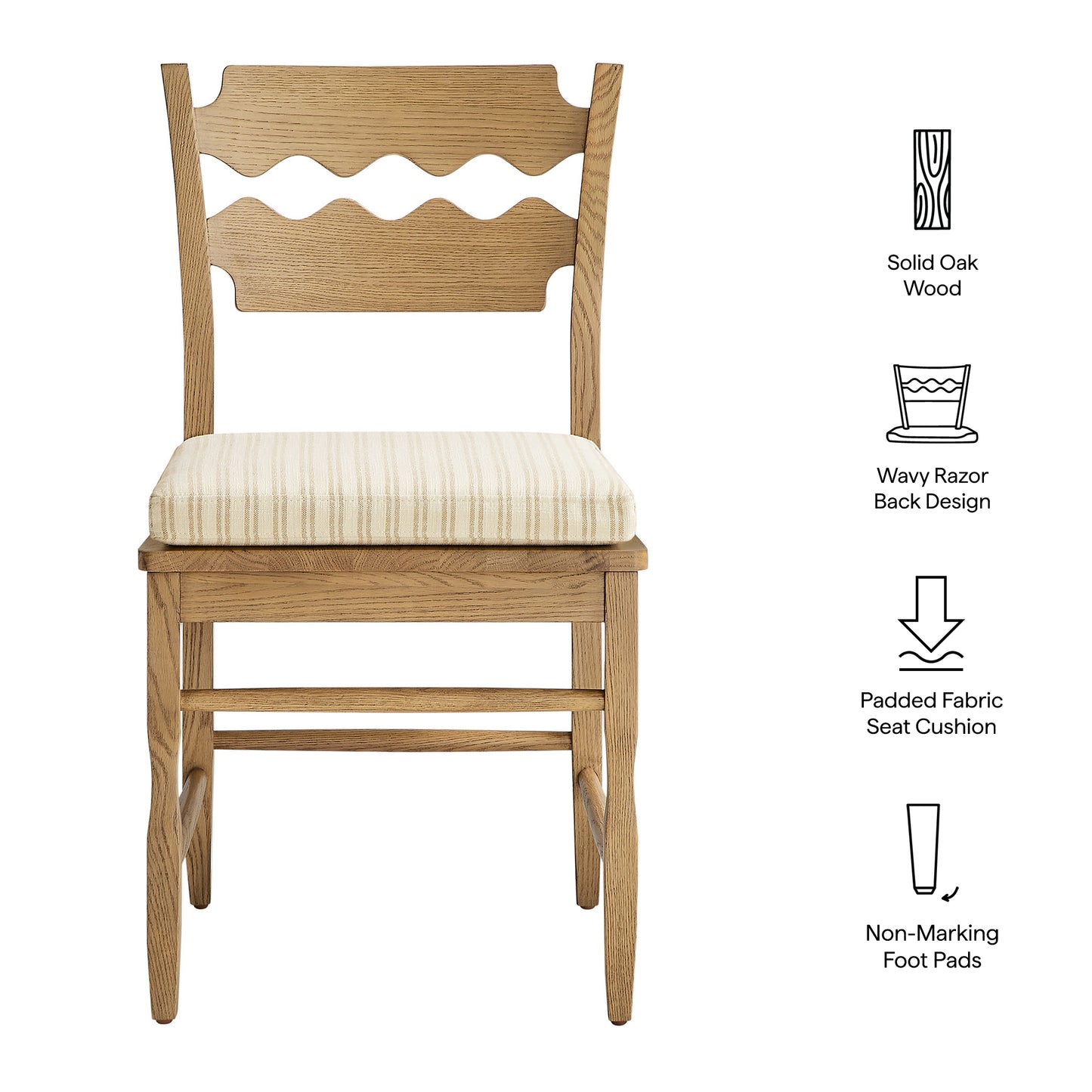 Jax Oak Wood Dining Chair With Wavy Razor Back and Cushion by Furniture for America