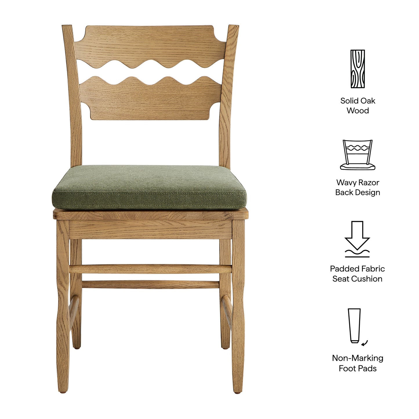 Jax Oak Wood Dining Chair With Wavy Razor Back and Cushion by Furniture for America
