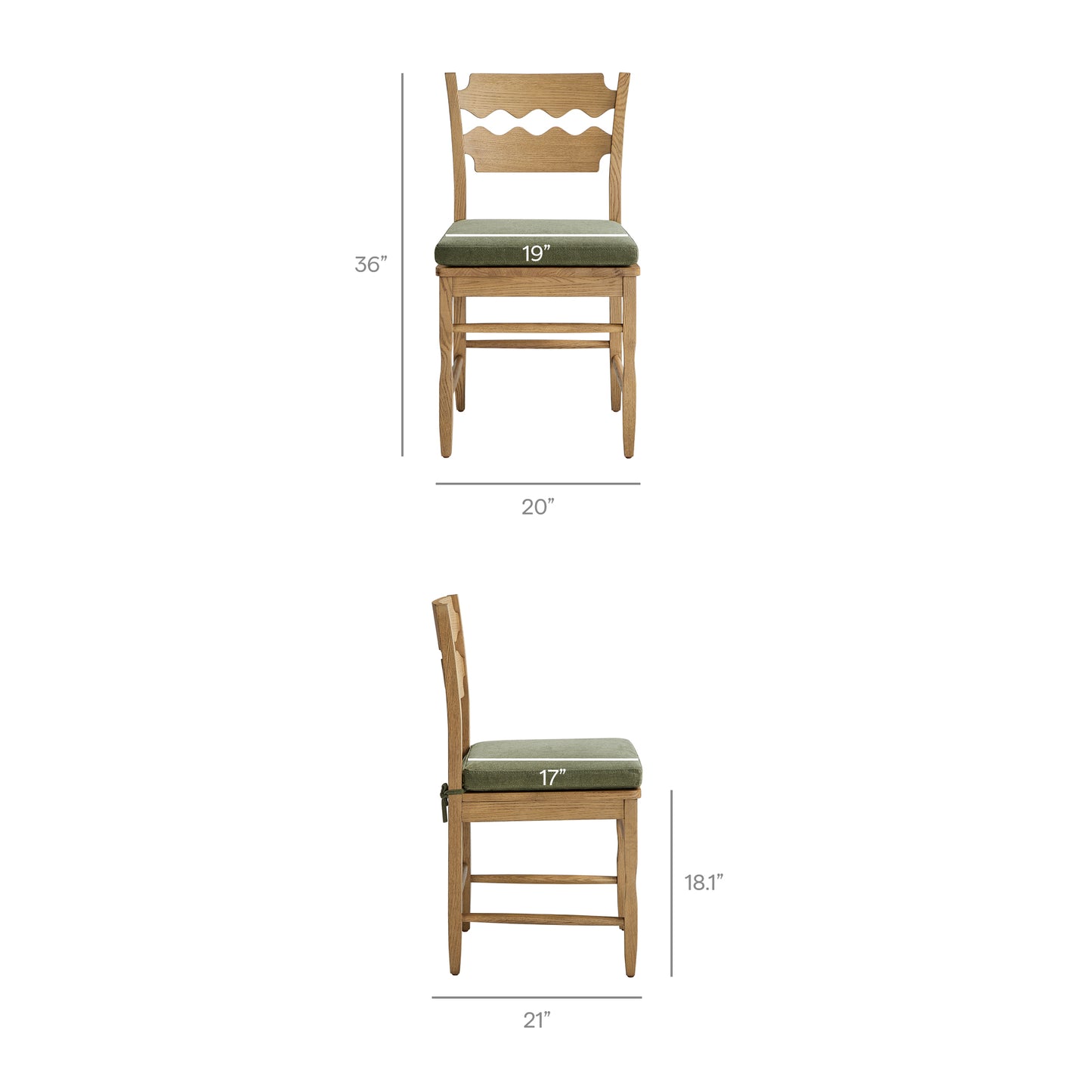 Jax Oak Wood Dining Chair With Wavy Razor Back and Cushion by Furniture for America
