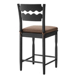 Lennox Oak Wood Counter Stool With Wavy Razor Back and Cushion in Black Cocoa