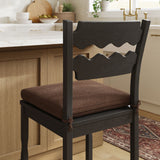 Lennox Oak Wood Counter Stool With Wavy Razor Back and Cushion in Black Cocoa