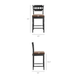 Lennox Oak Wood Counter Stool With Wavy Razor Back and Cushion in Black Cocoa