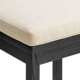 Lennox Oak Wood Counter Stool With Wavy Razor Back and Cushion in Black Linen