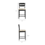 Lennox Oak Wood Counter Stool With Wavy Razor Back and Cushion in Black Oatmeal Stripe