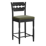 Lennox Oak Wood Counter Stool With Wavy Razor Back and Cushion in Black Sage