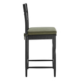 Lennox Oak Wood Counter Stool With Wavy Razor Back and Cushion in Black Sage