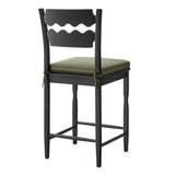 Lennox Oak Wood Counter Stool With Wavy Razor Back and Cushion in Black Sage