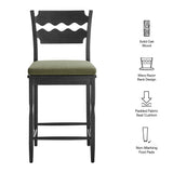 Lennox Oak Wood Counter Stool With Wavy Razor Back and Cushion in Black Sage