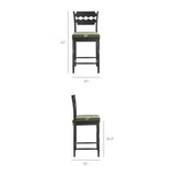 Lennox Oak Wood Counter Stool With Wavy Razor Back and Cushion in Black Sage
