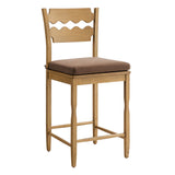 Lennox Oak Wood Counter Stool With Wavy Razor Back and Cushion in Weathered Oak Cocoa