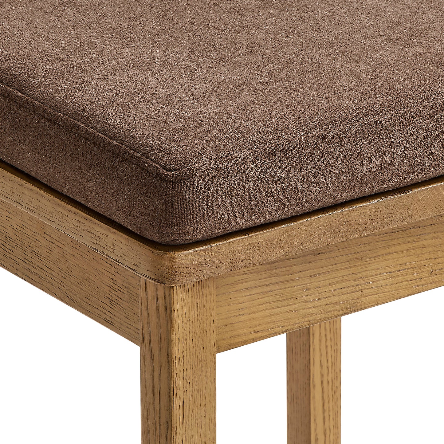 Lennox Oak Wood Counter Stool With Wavy Razor Back and Cushion in Weathered Oak Cocoa