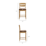 Lennox Oak Wood Counter Stool With Wavy Razor Back and Cushion in Weathered Oak Cocoa