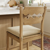 Lennox Oak Wood Counter Stool With Wavy Razor Back and Cushion in Weathered Oak Linen