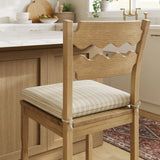 Lennox Oak Wood Counter Stool With Wavy Razor Back and Cushion in Weathered Oak Oatmeal Stripe