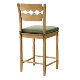 Lennox Oak Wood Counter Stool With Wavy Razor Back and Cushion in Weathered Oak Sage