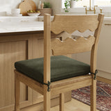 Lennox Oak Wood Counter Stool With Wavy Razor Back and Cushion in Weathered Oak Sage