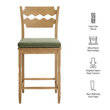 Lennox Oak Wood Counter Stool With Wavy Razor Back and Cushion in Weathered Oak Sage