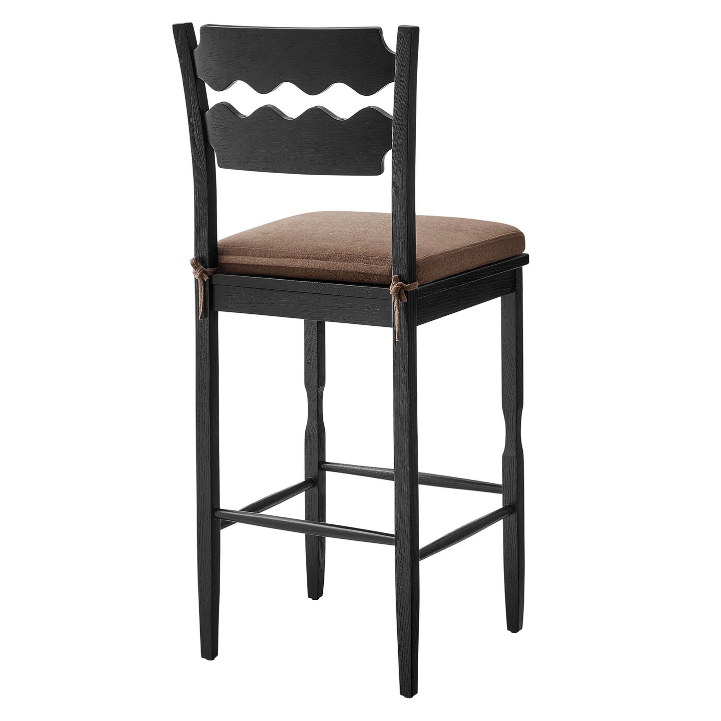 Lennox Oak Wood Bar Stool With Wavy Razor Back and Cushion in Black Cocoa