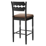 Lennox Oak Wood Bar Stool With Wavy Razor Back and Cushion in Black Cocoa