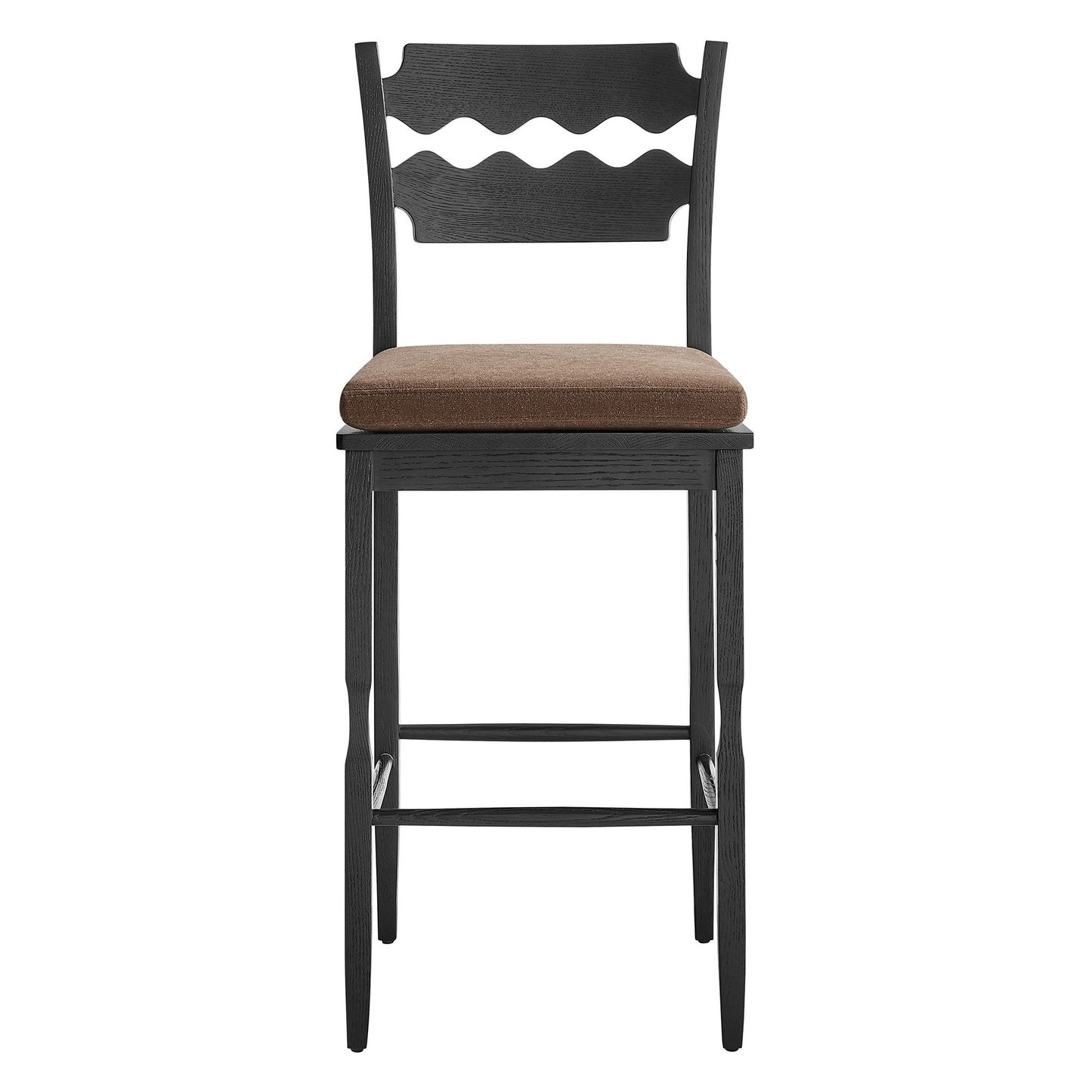 Lennox Oak Wood Bar Stool With Wavy Razor Back and Cushion in Black Cocoa
